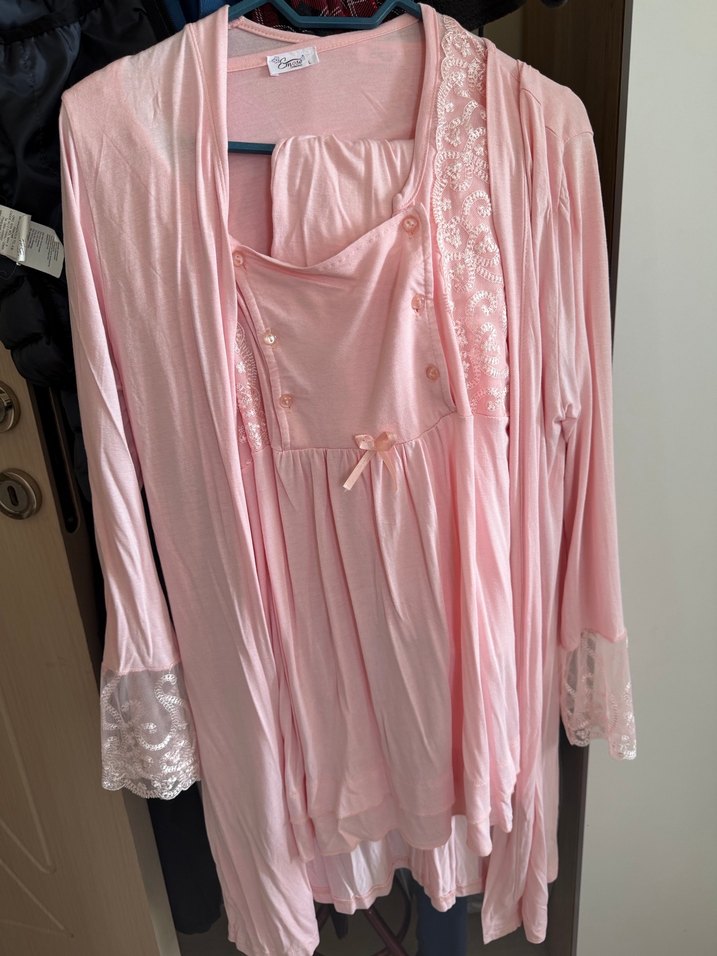 Pembe Midi Bohem Salaş Kadın Pijama Takımı - Görsel 5