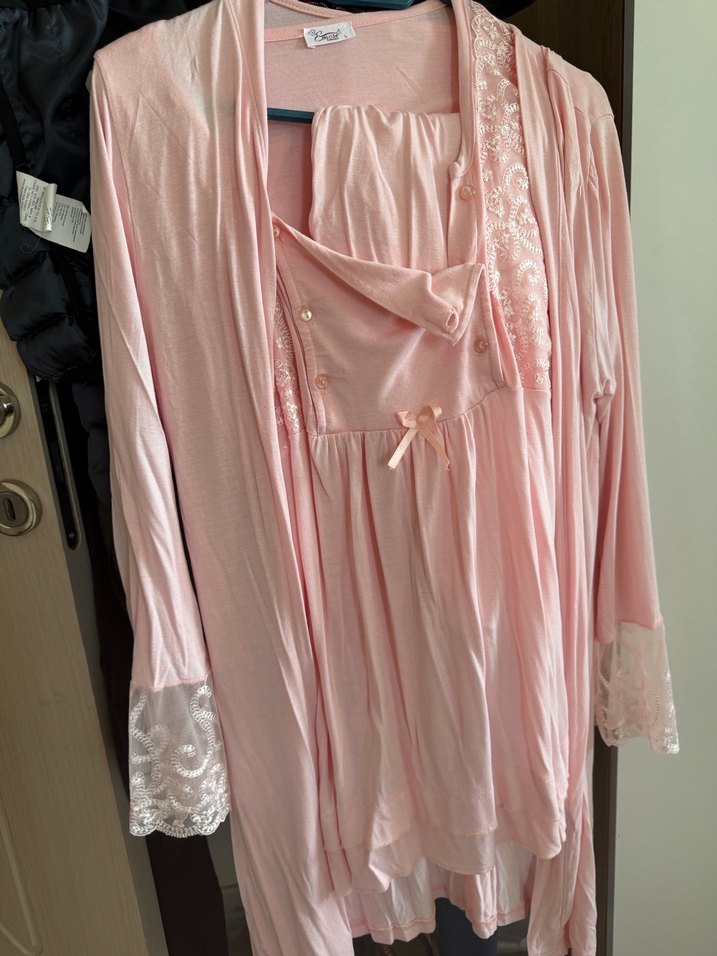 Pembe Midi Bohem Salaş Kadın Pijama Takımı - Görsel 3