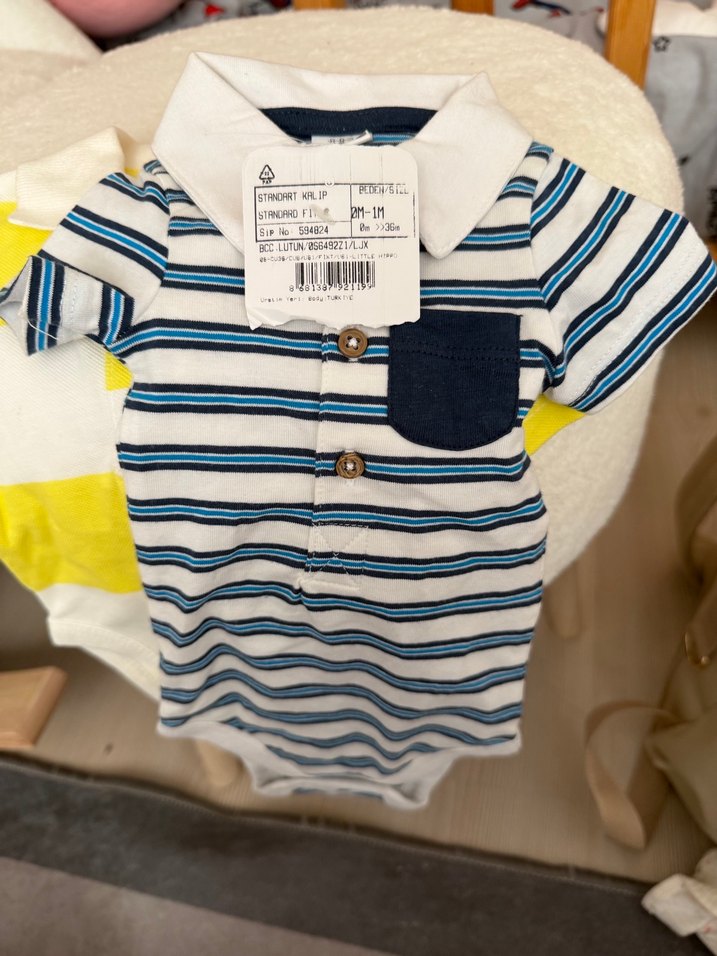 Sarı Beyaz Polo Yaka Kısa Kollu Bebek Body - Görsel 4