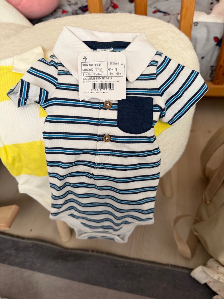 Sarı Beyaz Polo Yaka Kısa Kollu Bebek Body - Görsel 3