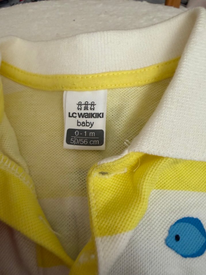Sarı Beyaz Polo Yaka Kısa Kollu Bebek Body - Görsel 2