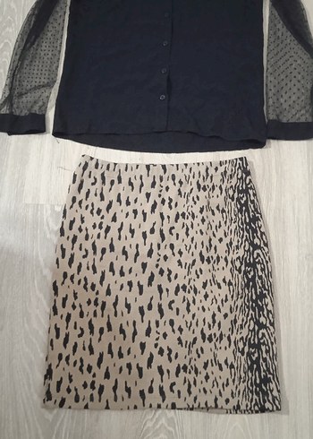 leopar desenli etek gömlek takım - Görsel 7