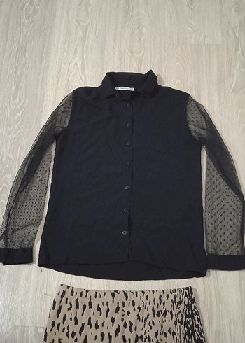 leopar desenli etek gömlek takım - Görsel 8