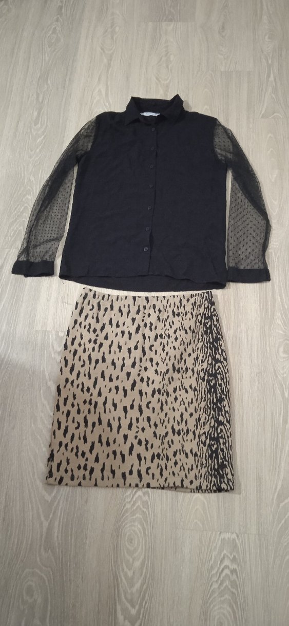 leopar desenli etek gömlek takım - Görsel 2