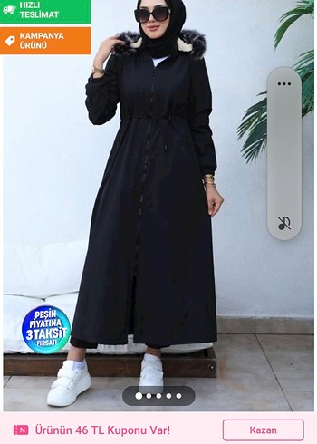 Kürklü Siyah Uzun Kadın Kaban - Görsel 2