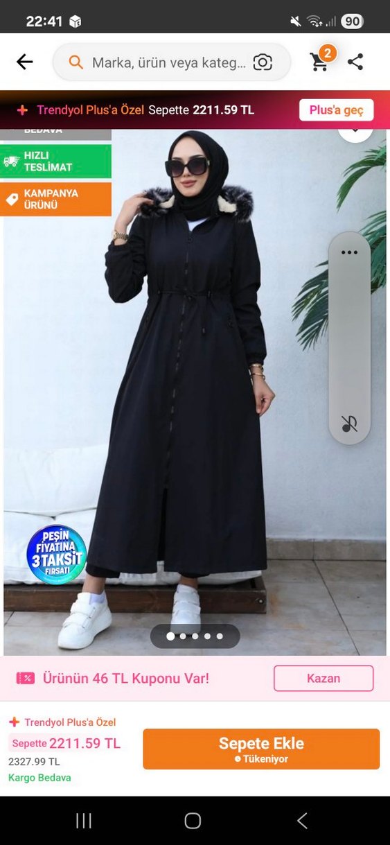 Kürklü Siyah Uzun Kadın Kaban - Görsel 2