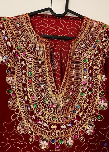 Bordo Boncuk İşlemeli Bohem Uzun Elbise hint kaftan büyük beden - Görsel 4