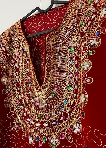 Bordo Boncuk İşlemeli Bohem Uzun Elbise hint kaftan büyük beden - Görsel 3