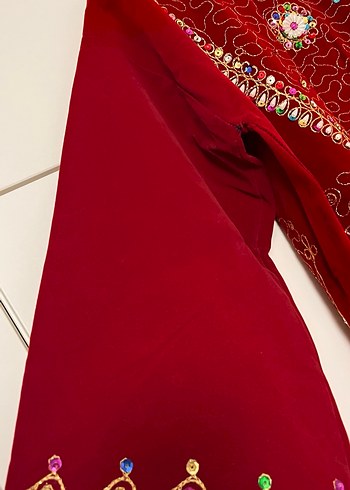 Bordo Boncuk İşlemeli Bohem Uzun Elbise hint kaftan büyük beden - Görsel 7