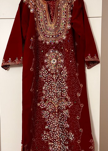 Bordo Boncuk İşlemeli Bohem Uzun Elbise hint kaftan büyük beden - Görsel 12