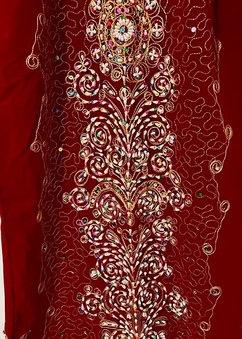 Bordo Boncuk İşlemeli Bohem Uzun Elbise hint kaftan büyük beden - Görsel 11