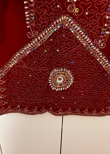 Bordo Boncuk İşlemeli Bohem Uzun Elbise hint kaftan büyük beden - Görsel 8