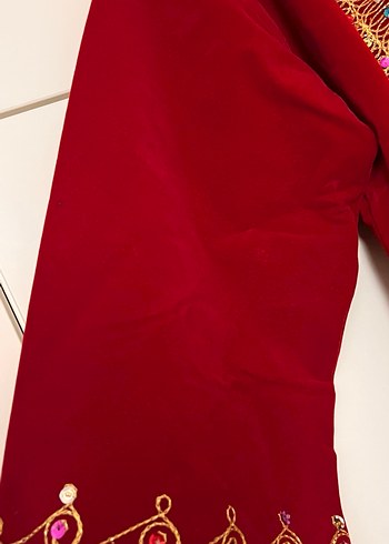 Bordo Boncuk İşlemeli Bohem Uzun Elbise hint kaftan büyük beden - Görsel 6