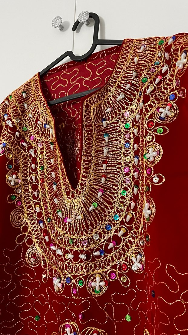 Bordo Boncuk İşlemeli Bohem Uzun Elbise hint kaftan büyük beden - Görsel 2