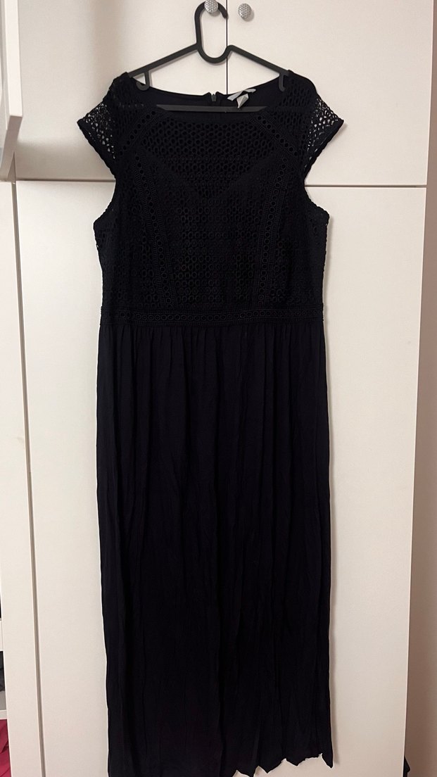 Dantel Detaylı Siyah Uzun Elbise - Görsel 4