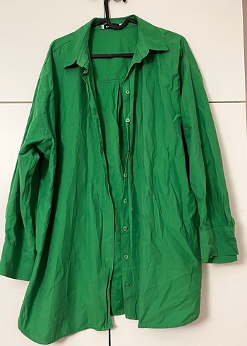 Düğmeli Yeşil Kadın Gömlek - Görsel 3