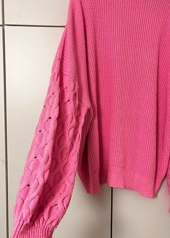 Pembe Örgü Boğazlı Kadın Kazak - Görsel 2