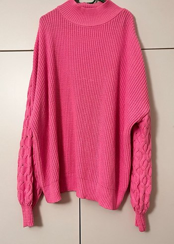 Pembe Örgü Boğazlı Kadın Kazak - Görsel 3