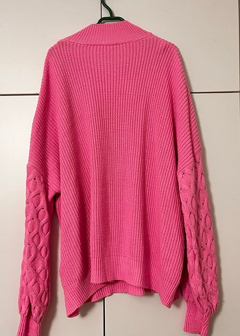 Pembe Örgü Boğazlı Kadın Kazak - Görsel 4