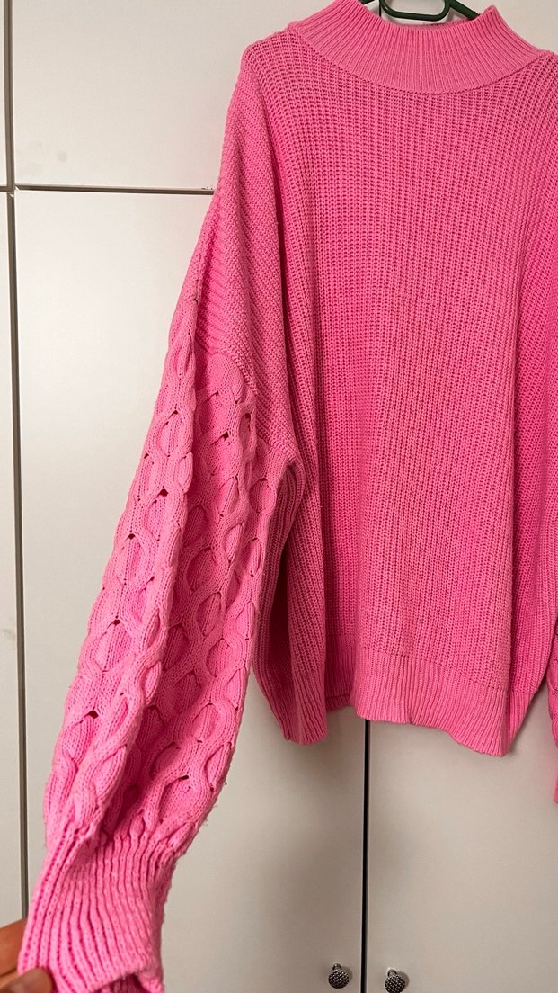 Pembe Örgü Boğazlı Kadın Kazak - Görsel 2