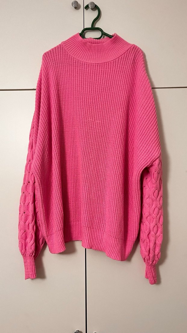 Pembe Örgü Boğazlı Kadın Kazak - Görsel 3