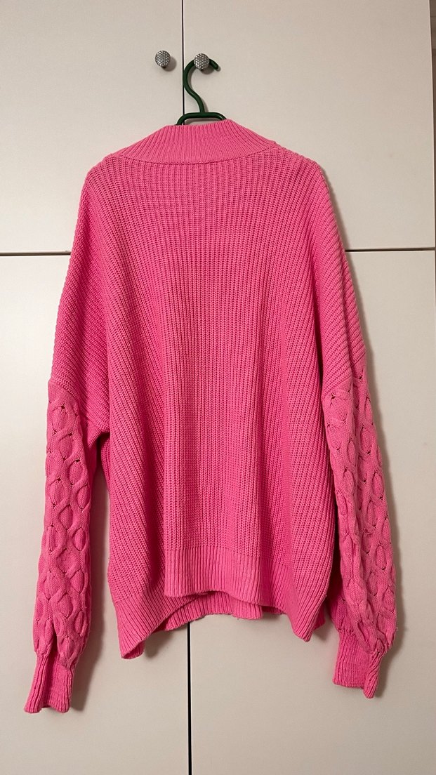 Pembe Örgü Boğazlı Kadın Kazak - Görsel 4