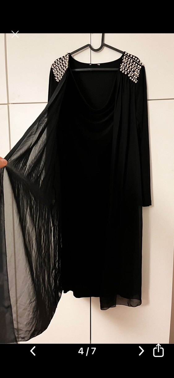 Uzun Siyah Drapeli  Kadın Elbise büyük beden pelerinli - Görsel 4