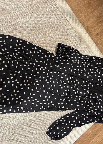 36 Beden siyah Renk Puantiye Desenli Uzun Kadın Kimono
