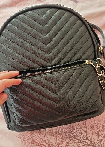 Zipperli Siyah Deri Sırt Çantası - Görsel 8