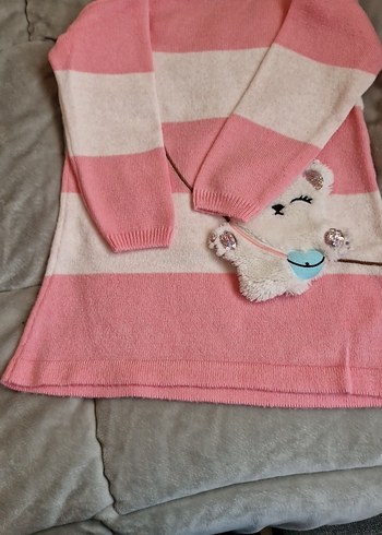 Pembe Beyaz Çizgili Peluş Oyuncaklı Elbise - Görsel 5