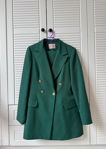 Kadın Yeşil Uzun Düğmeli Blazer Ceket takım - Görsel 2