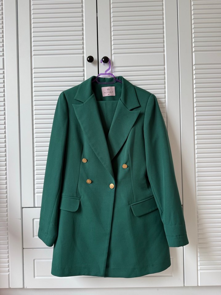 Kadın Yeşil Uzun Düğmeli Blazer Ceket takım - Görsel 2