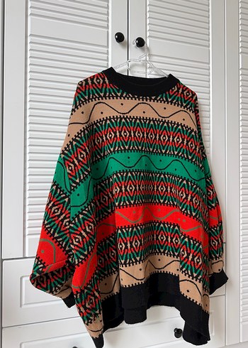 Renkli Bohem Desenli Örgü Kadın Kazak - Görsel 2