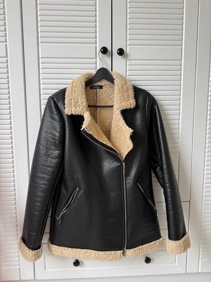 Kürk Detaylı Siyah Deri Kadın Ceket - Görsel 2