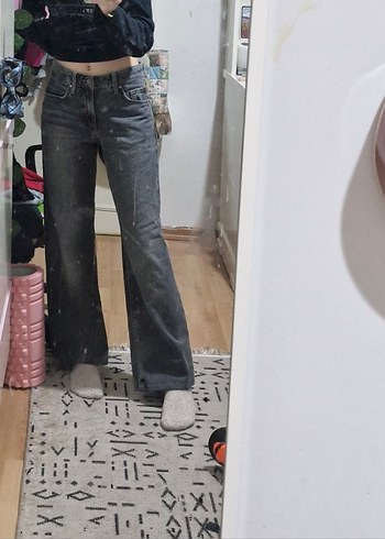 Zara Gri Kadin Salas Kot Pantolon Zara Bershka