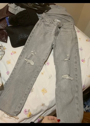 Zara Gri Bol Kesim Midi Denim Kadin Jean