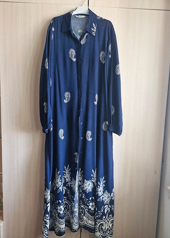 Polo Garage Polo Lacivert Paisley Desenli Uzun Gomlek Elbise