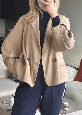 Twist Bej Kadın Keten Blazer Ceket