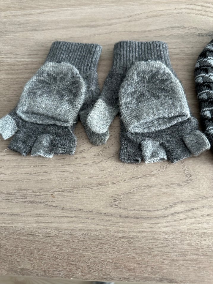 Gri Örgü çocuk Eldivenle şapka - Görsel 4