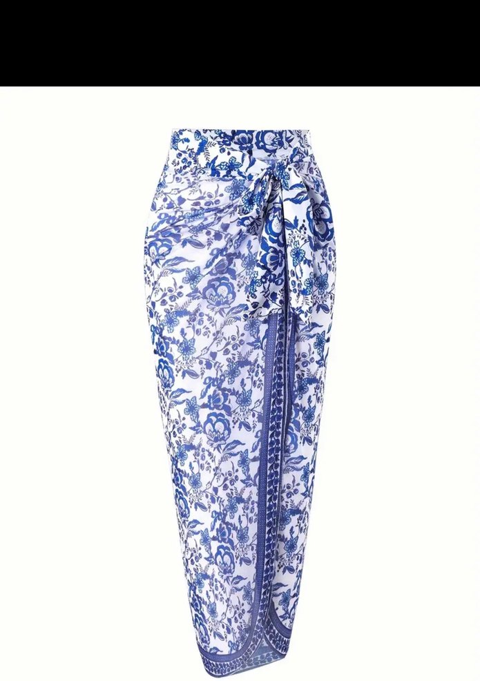 Mavi Drape Detaylı Bohem Mayo ve Pareo 2 li takım - Görsel 5