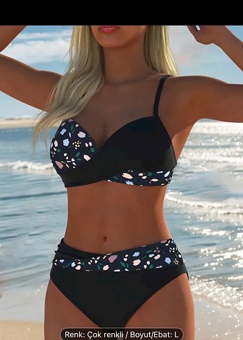 Siyah Desenli Mini Bikini, Kemerli - Görsel 3