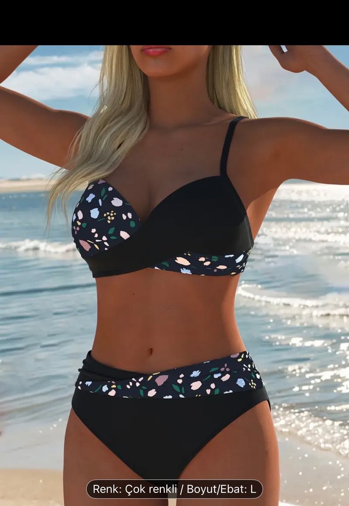 Siyah Desenli Mini Bikini, Kemerli - Görsel 3