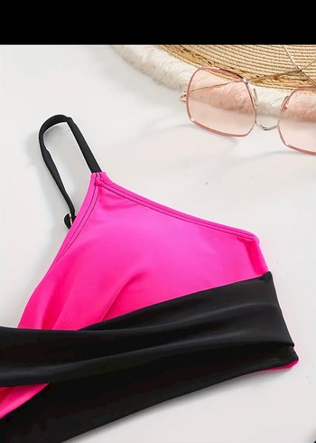 Pembe Siyah Detaylı Bohem Bikini - Görsel 6