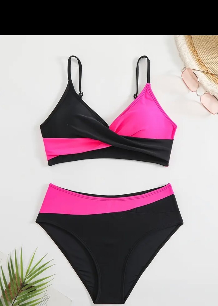 Pembe Siyah Detaylı Bohem Bikini - Görsel 4
