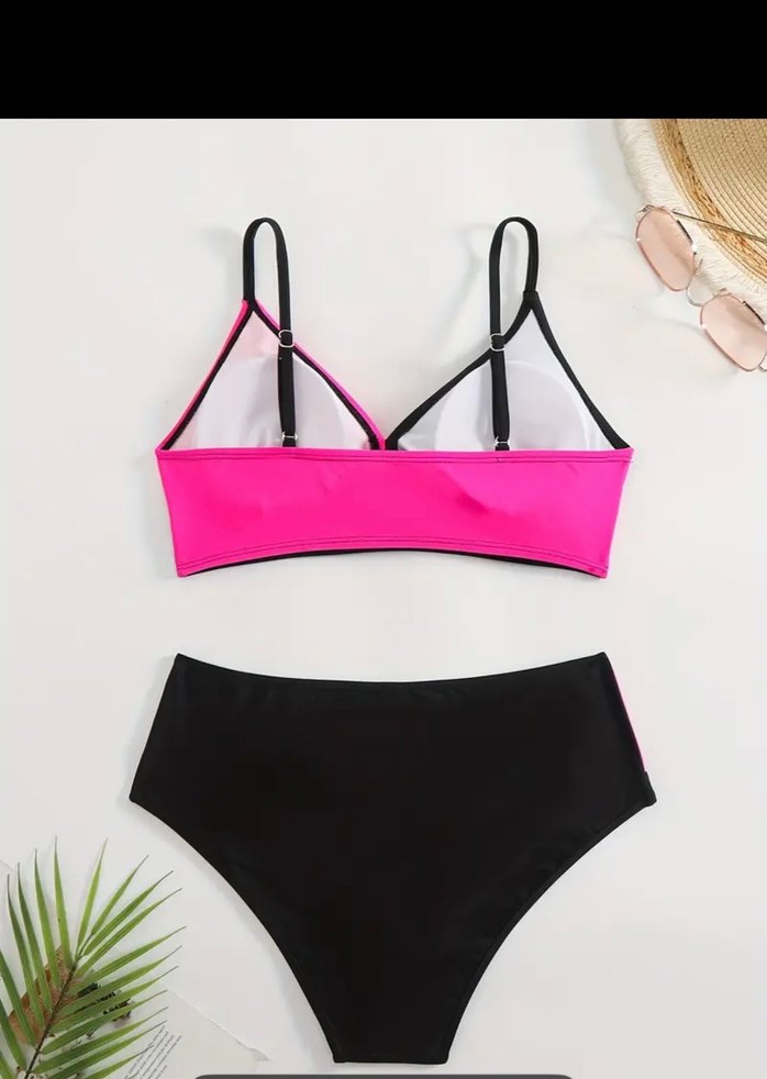 Pembe Siyah Detaylı Bohem Bikini - Görsel 5