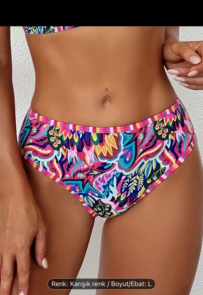 Renkli Bağlama Desenli Bohem Bikini - Görsel 4