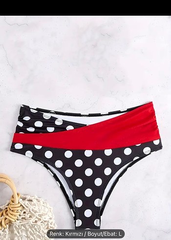 Puantiye Desenli Kırmızı Kemerli Mini Bikini - Görsel 3