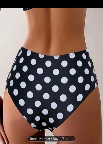 Puantiye Desenli Kırmızı Kemerli Mini Bikini - Görsel 2