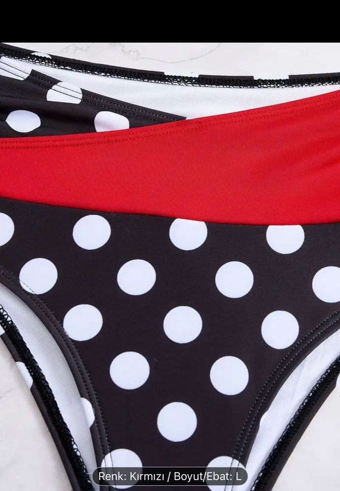 Puantiye Desenli Kırmızı Kemerli Mini Bikini - Görsel 5