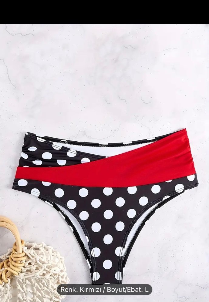 Puantiye Desenli Kırmızı Kemerli Mini Bikini - Görsel 3